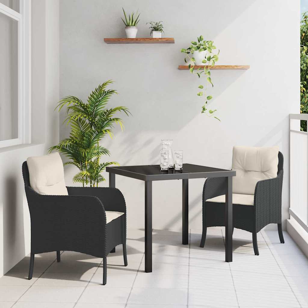 3-dele havemøbler sæt med puder Sort Poly Rattan