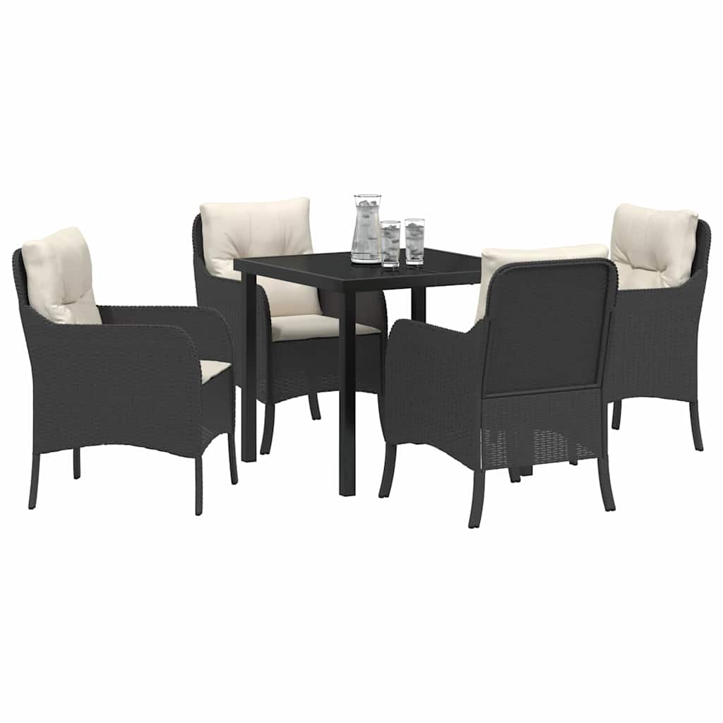 vidaXL Tuin Eetset met kussen 5 pcs Zwart Poly riet