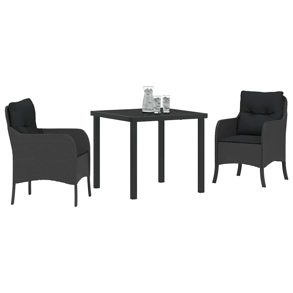 vidaXL Tuin Eetset met kussen 3 pcs Zwart Poly riet