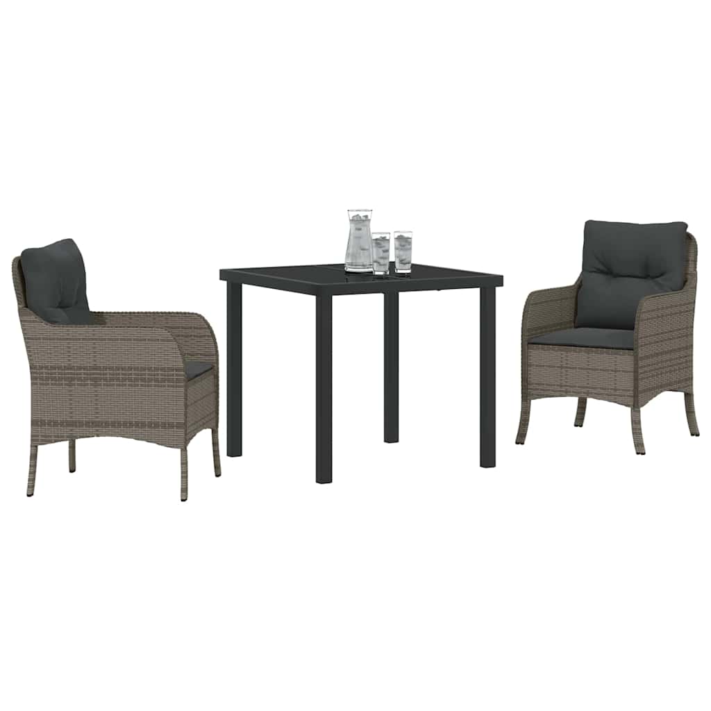 vidaXL Tuin Eetset met kussen 3 pcs Grijs Poly riet