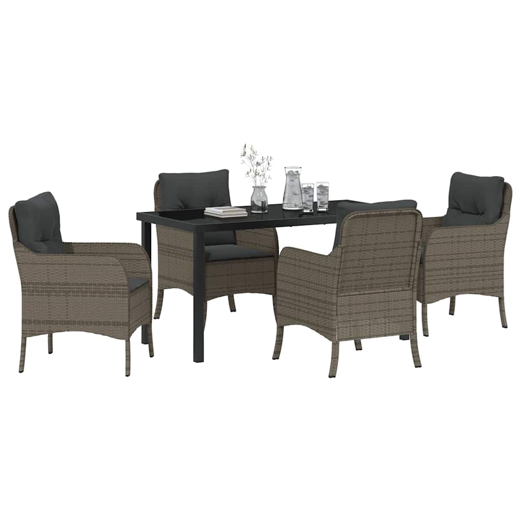 vidaXL 5-delige tuinset met kussens grijs poly rattan