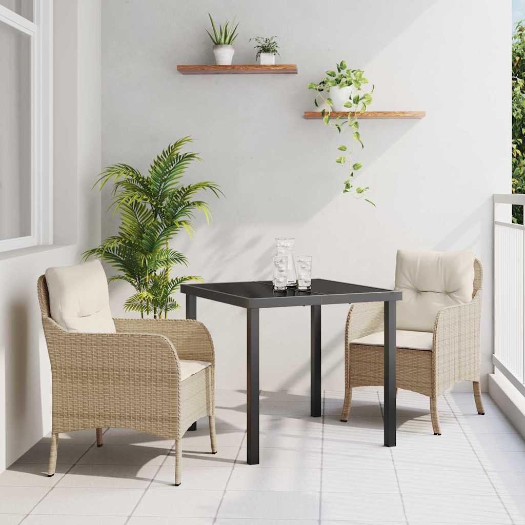 3 Delers Have Spisestel med Puder Beige Poly Rattan