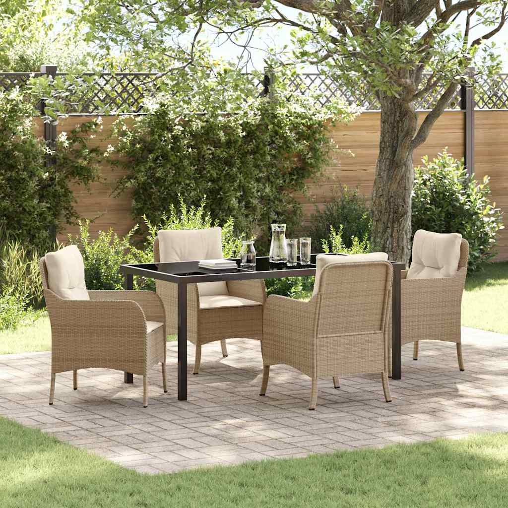 5 Pers. Havemøbel Sæt med Hynder Beige Poly Rattan