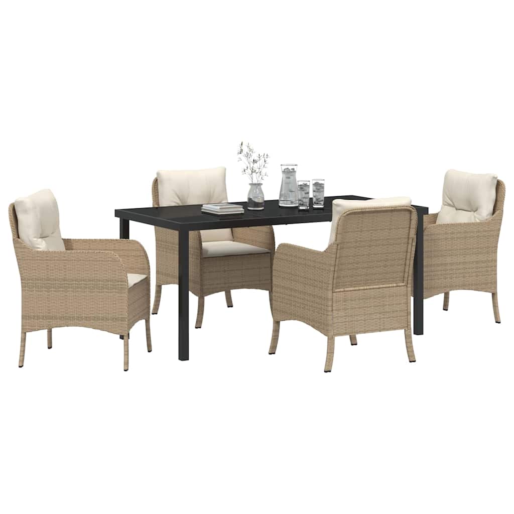 vidaXL 5-delige tuinset met kussens in beige poly rattan