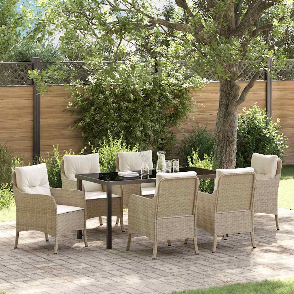 7 Delers Havemøbel Sæt med Hynder Beige Poly Rattan