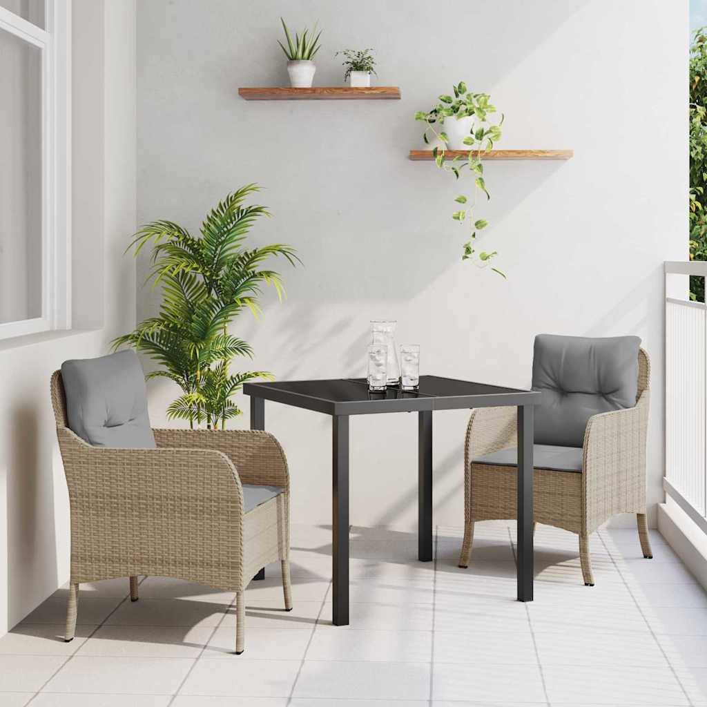 3-delt havemøbelsæt med puder beige poly rattan