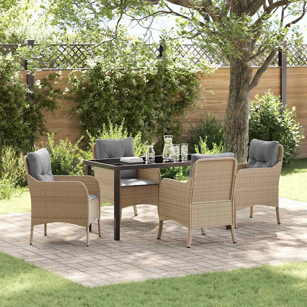 5 Delt Have Spise Sæt Med Puder Beige Poly Rattan