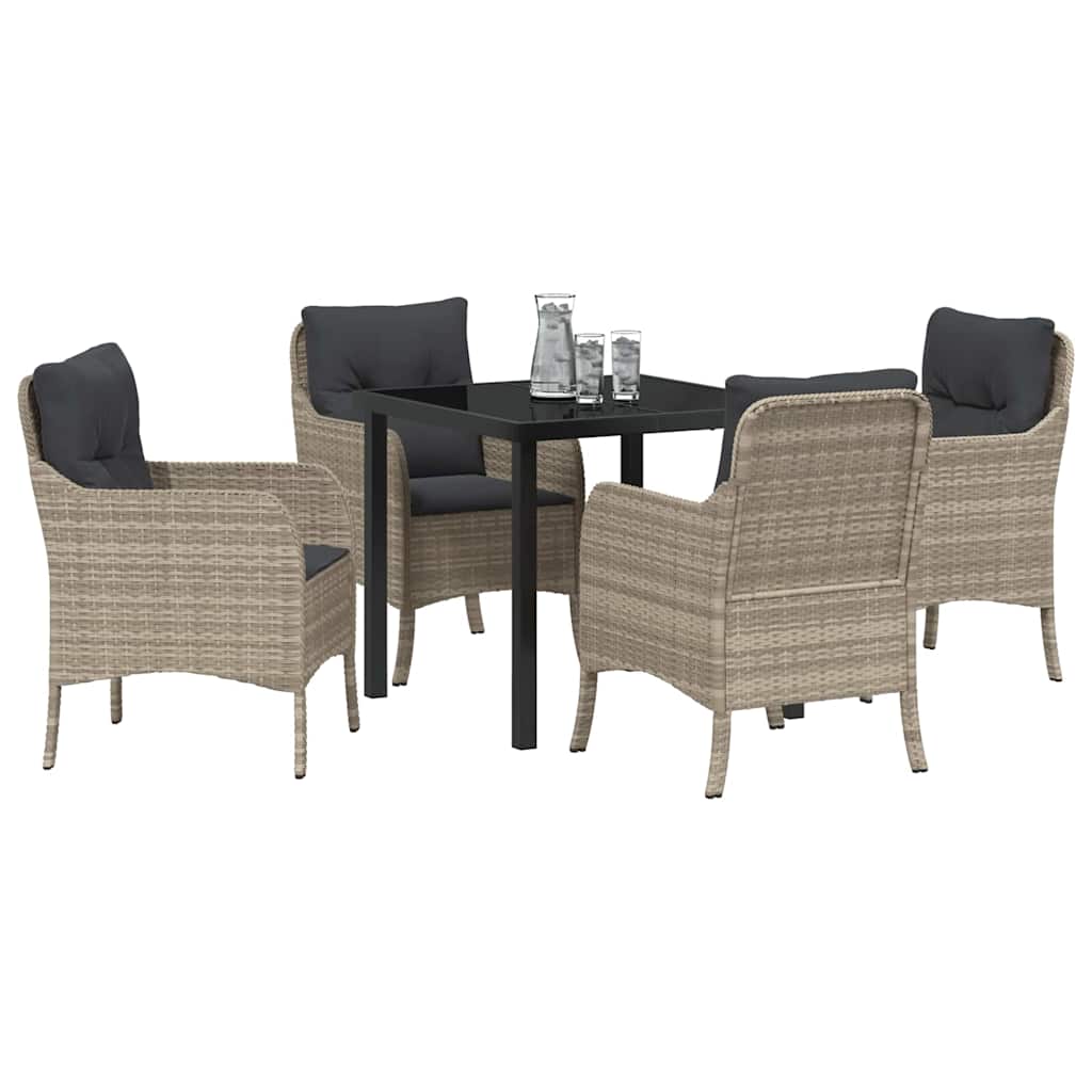vidaXL Tuin Eetset met kussen 5 pcs Lichtgrijs Poly riet