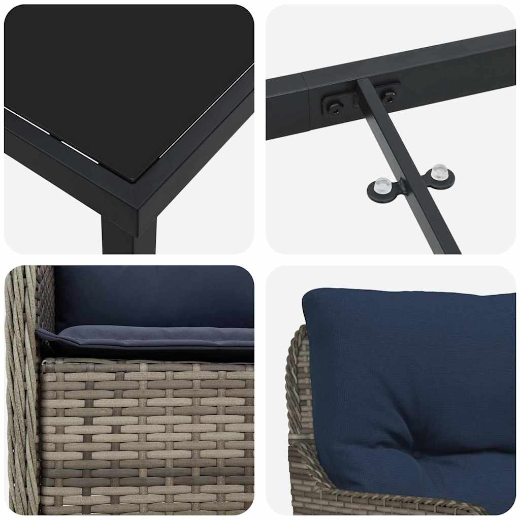 Komplet za jedilnico v vrtu z blazino 3 pcs Siva poli ratan - slika 9