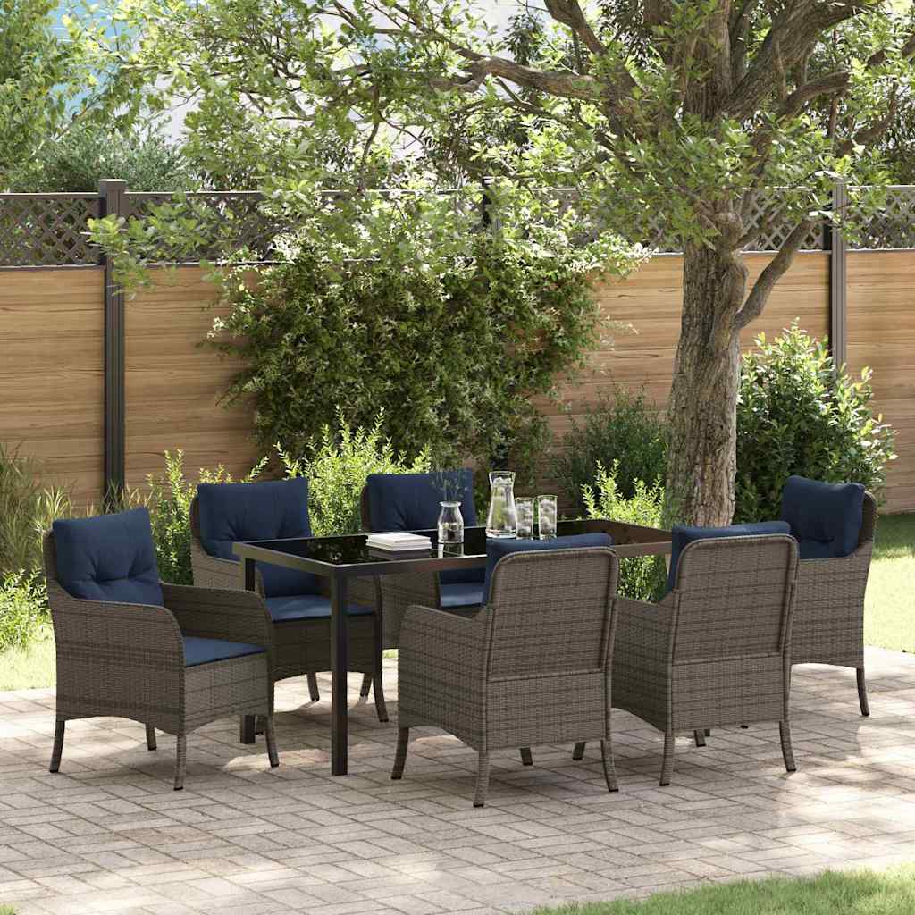 Tuin eettafelset met kussen 7 pcs Grijs poly rattan