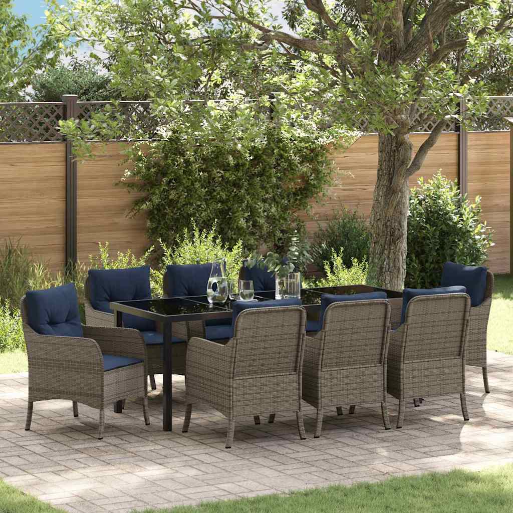 vidaXL Garten Essgruppe mit Kissen 9 pcs Grau Poly-Rattan