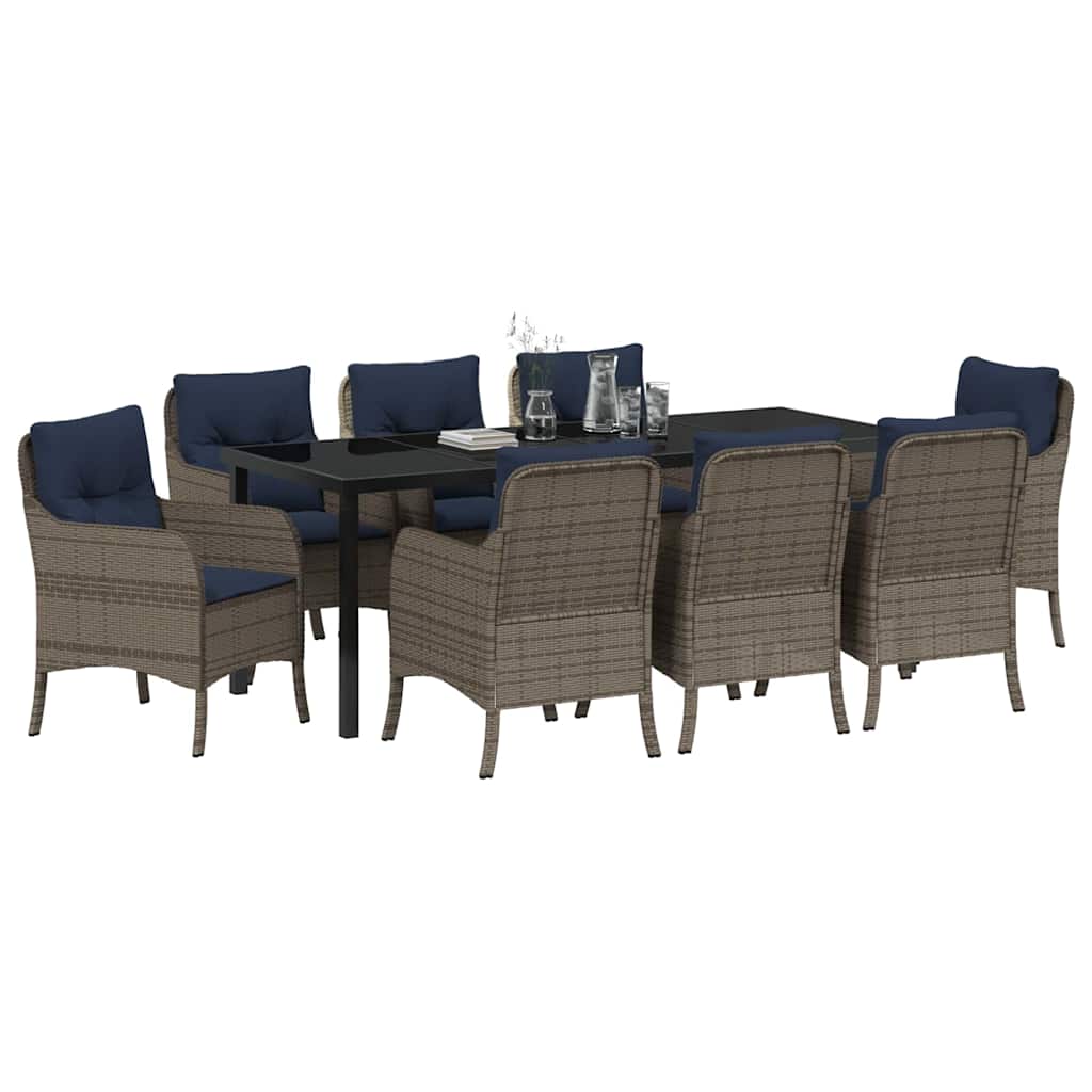 vidaXL Garten Essgruppe mit Kissen 9 pcs Grau Poly-Rattan – Bild 3