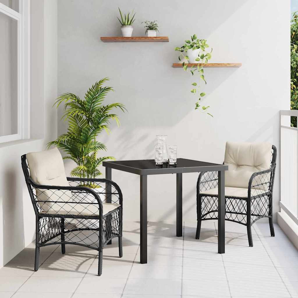 3-delers havespisesæt med puder sort poly rattan