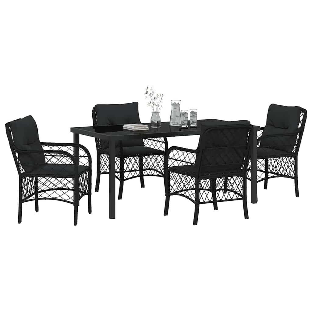vidaXL 5-delige tuinset met kussens, zwart poly rattan