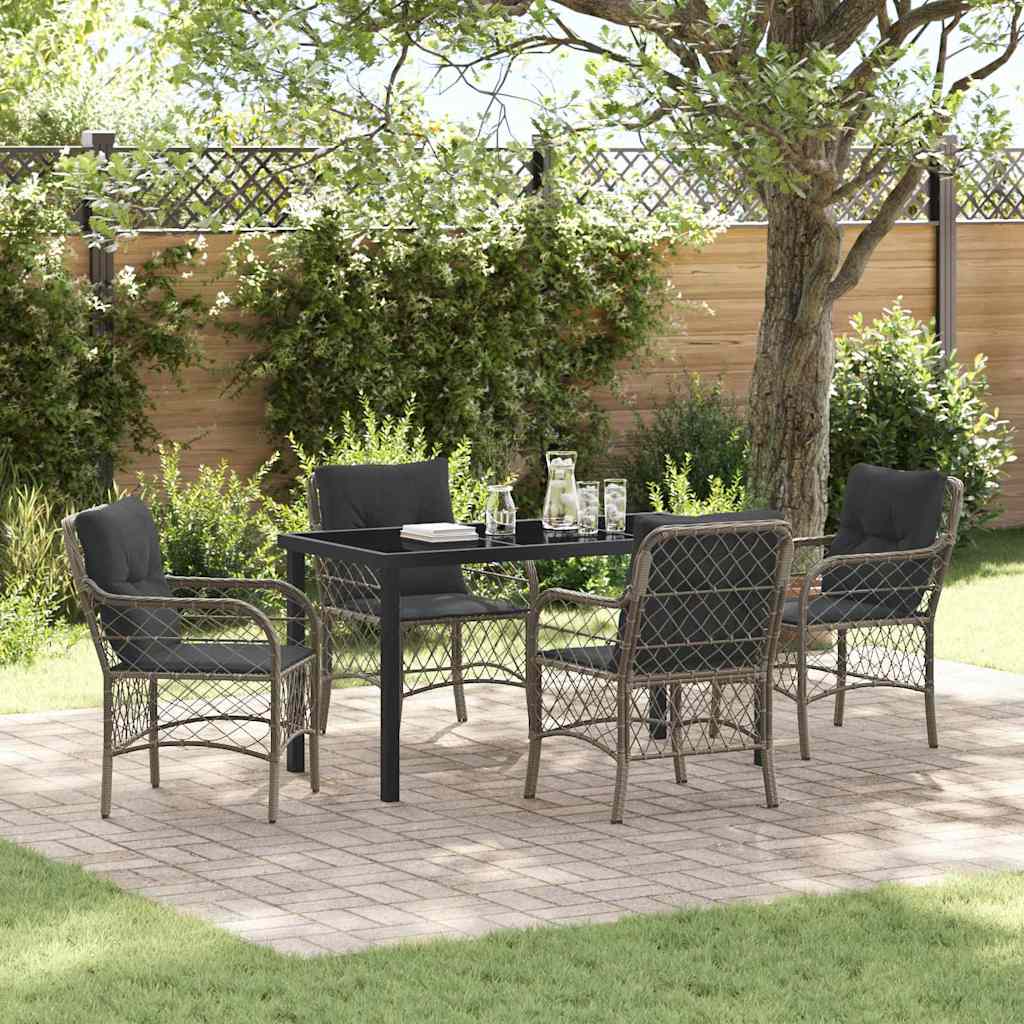 5-Teiliges Garten-Essset mit Kissen Grau Poly-Rattan