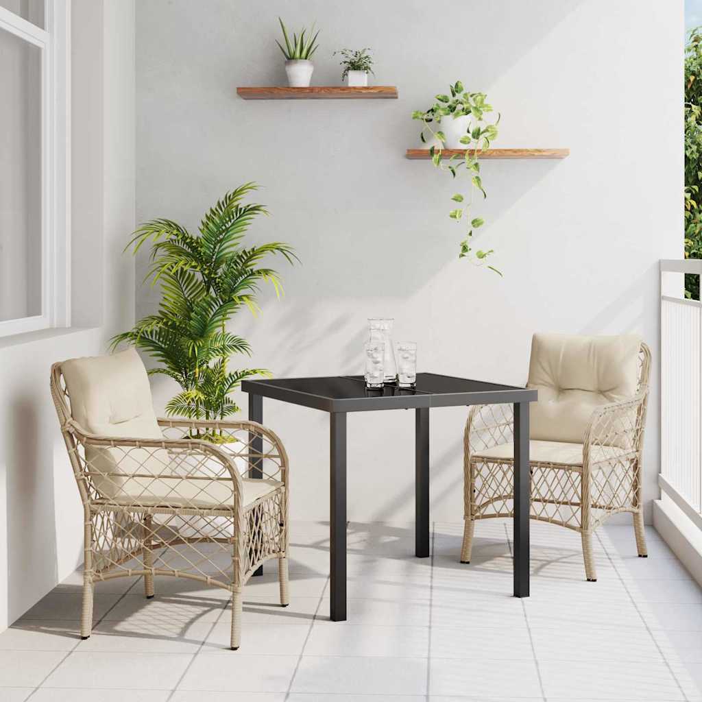 3-teiliges Garten-Essset mit Kissen Beige Poly-Rattan