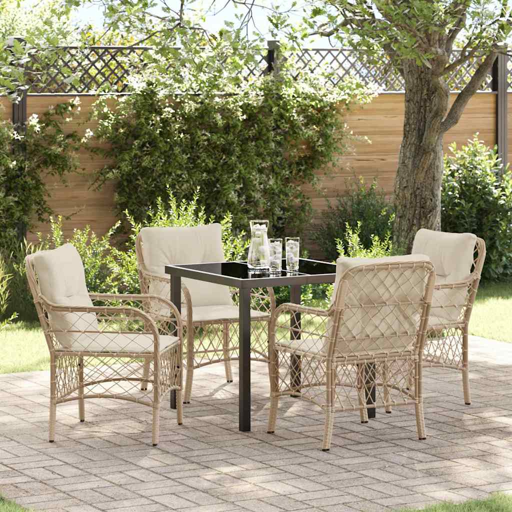 5-teiliges Garten Essecke-Set mit Kissen Beige Poly Rattan