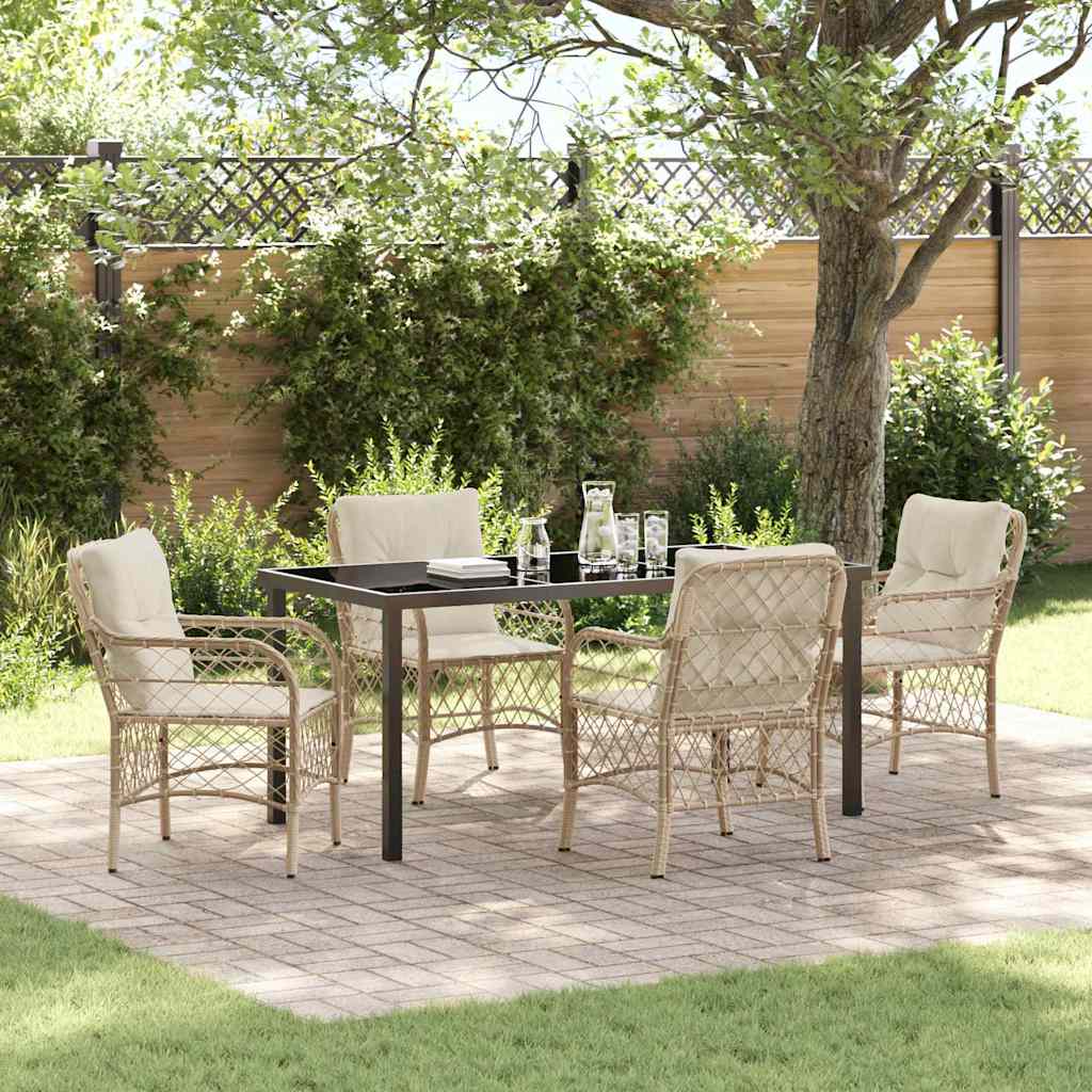 5 Delers Have Spisesæt med Puder Beige Poly Rattan
