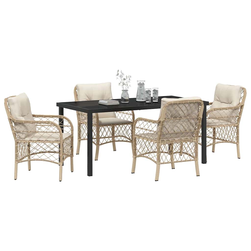 vidaXL 5-delige tuinset met kussens in beige poly rattan