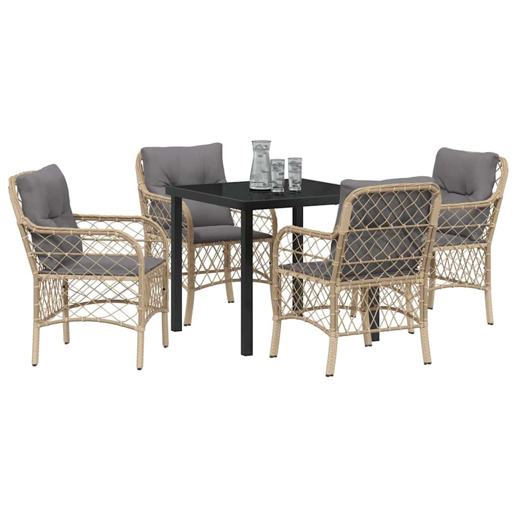 vidaXL 5-delige tuinset met kussens, beige poly rattan.