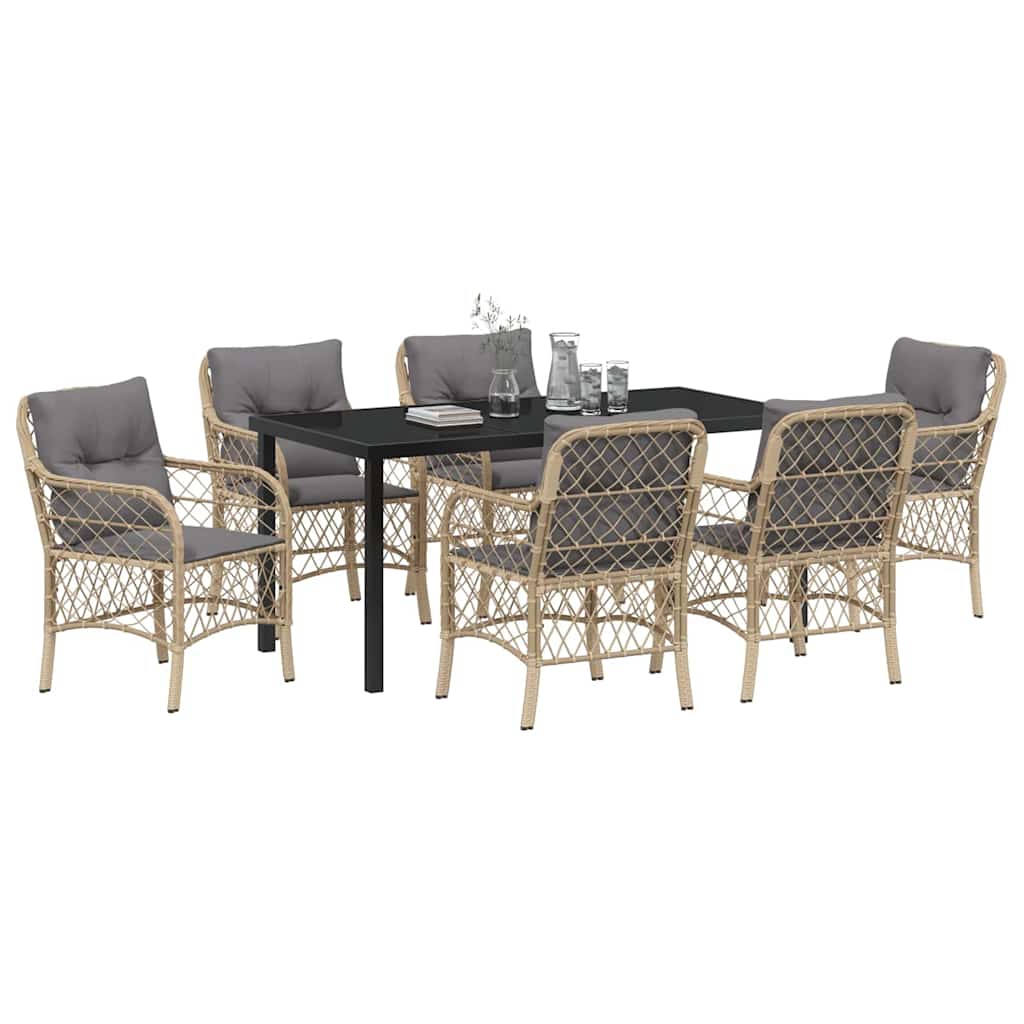 vidaXL 7-delige tuinset met kussens in beige van poly rattan