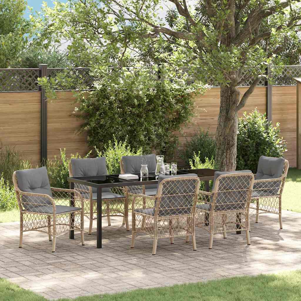 7-delt Havedining Sæt med Hynder Beige Poly Rattan