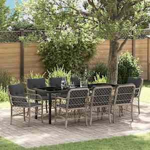 Komplet za jedilnico v vrtu 9 pcs Svetlo siva poli ratan