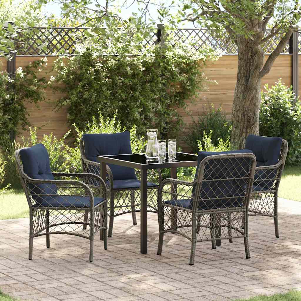 vidaXL Garten Essgruppe mit Kissen 5 pcs Grau und Schwarz Rattan