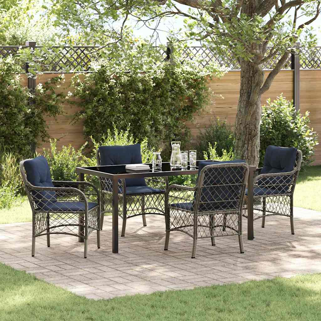 vidaXL Garten Essgruppe mit Kissen 5 pcs Grau und Schwarz Rattan