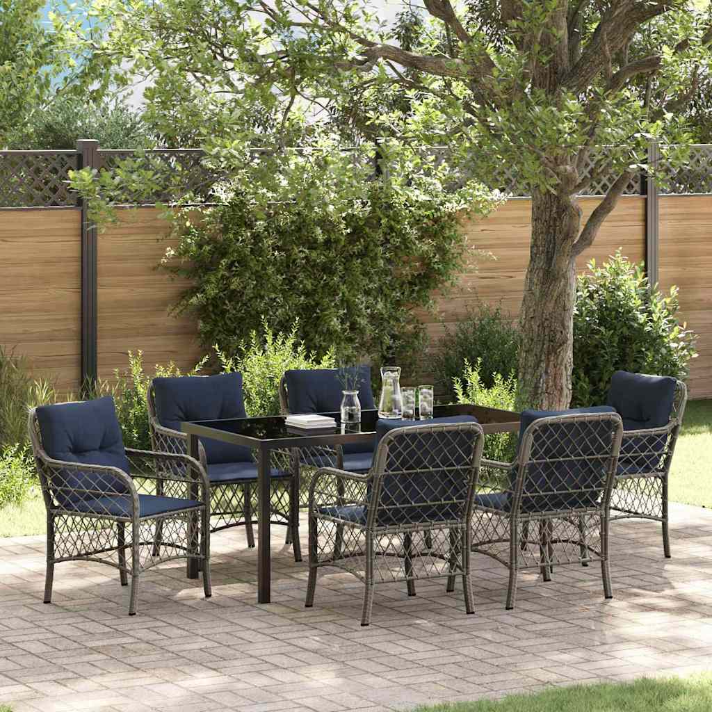vidaXL Garten Essgruppe mit Kissen 7 pcs Grau und Schwarz Rattan