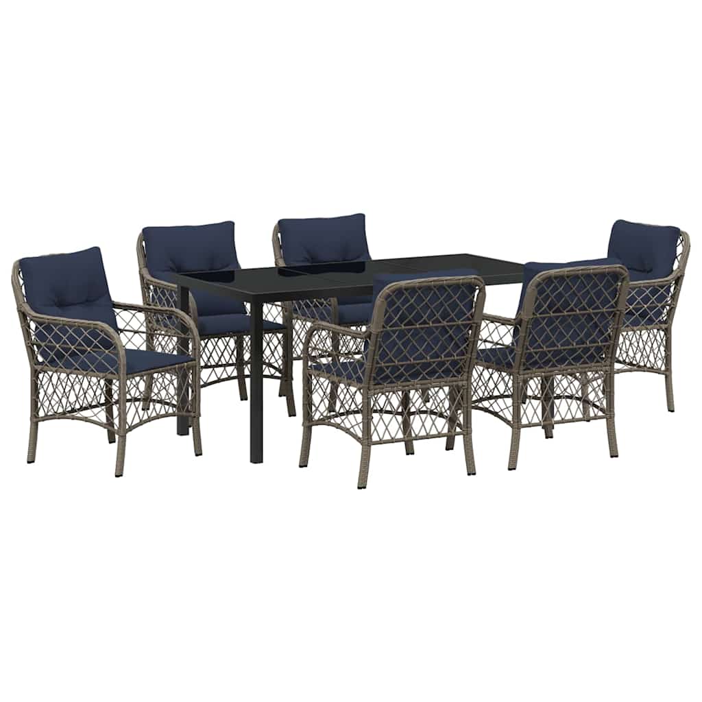 Thumbnail - vidaXL Garten Essgruppe mit Kissen 7 pcs Grau und Schwarz Rattan