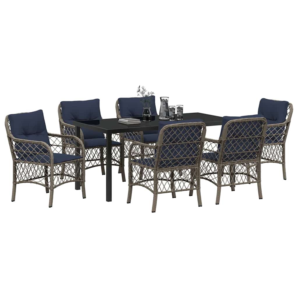 Thumbnail - vidaXL Garten Essgruppe mit Kissen 7 pcs Grau und Schwarz Rattan