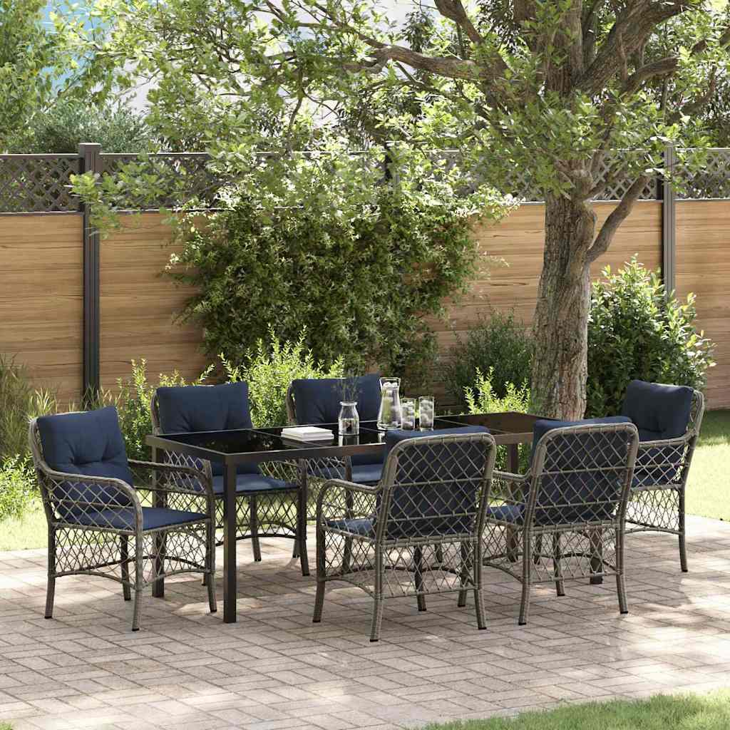 vidaXL Garten Essgruppe mit Kissen 7 pcs Grau und Schwarz Rattan