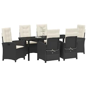 Zahradní jídelní souprava s polštářem 7 pcs Černá polyratan - obrázek 3