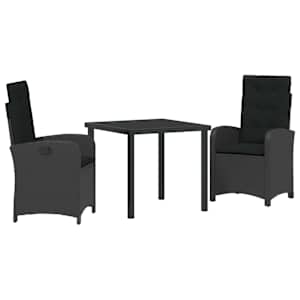 Zahradní jídelní souprava s polštářem 3 pcs Černá polyratan - obrázek 2