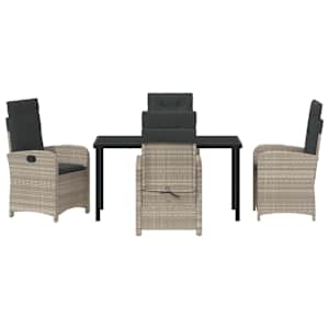 Zahradní jídelní souprava 5 pcs Světle šedá polyratan - obrázek 7