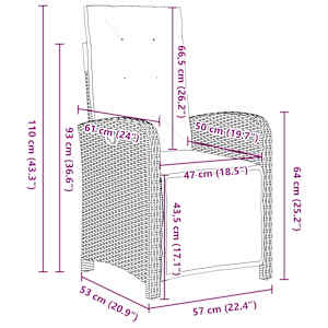 Zahradní jídelní souprava s polštářem 5 pcs Černá polyratan - obrázek 10