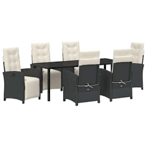 Zahradní jídelní souprava s polštářem 7 pcs Černá polyratan - obrázek 2