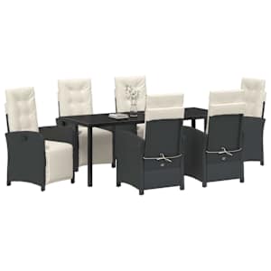 Zahradní jídelní souprava s polštářem 7 pcs Černá polyratan - obrázek 3