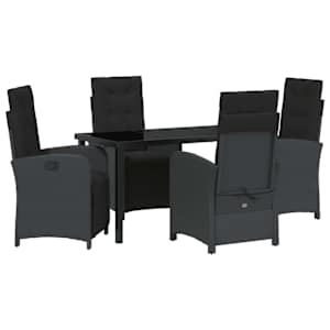 Zahradní jídelní souprava s polštářem 5 pcs Černá polyratan - obrázek 2