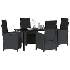 Zahradní jídelní souprava s polštářem 5 pcs Černá polyratan - obrázek 3