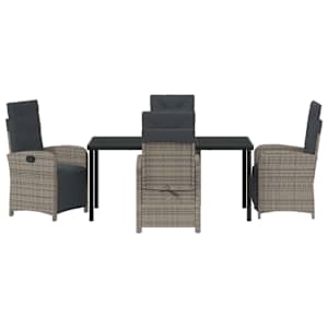 Zahradní jídelní souprava s polštářem 5 pcs Šedá polyratan - obrázek 7