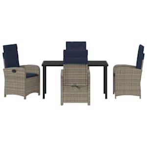 Zahradní jídelní souprava s polštářem 5 pcs Šedá polyratan - obrázek 7