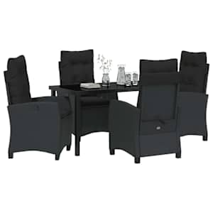 Zahradní jídelní souprava s polštářem 5 pcs Černá polyratan - obrázek 3