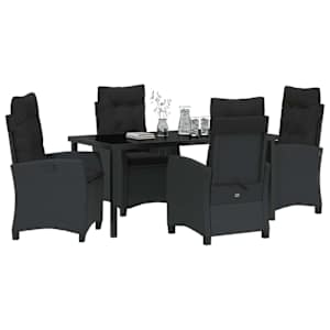 Zahradní jídelní souprava s polštářem 5 pcs Černá polyratan - obrázek 3