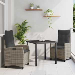Komplet za jedilnico v vrtu z blazino 3 pcs Siva poli ratan