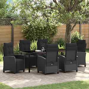 Komplet za jedilnico v vrtu z blazino 7 pcs Črna poli ratan