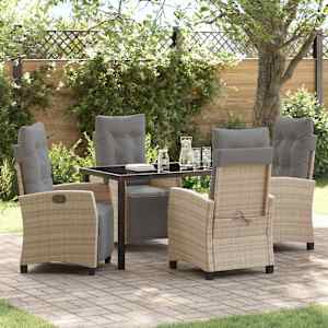 Komplet za jedilnico v vrtu z blazino 5 pcs Bež poli ratan