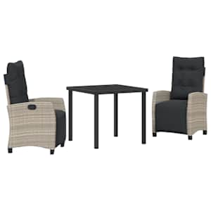 Zahradní jídelní souprava 3 pcs Světle šedá polyratan - obrázek 2