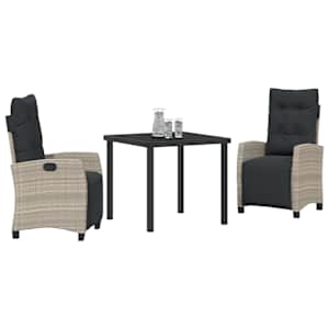 Zahradní jídelní souprava 3 pcs Světle šedá polyratan - obrázek 3